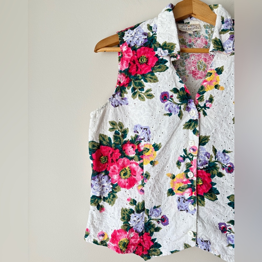 Vintage Susan Bristol Floral Embroidered Sleeveless Top - Picture 5 of 11